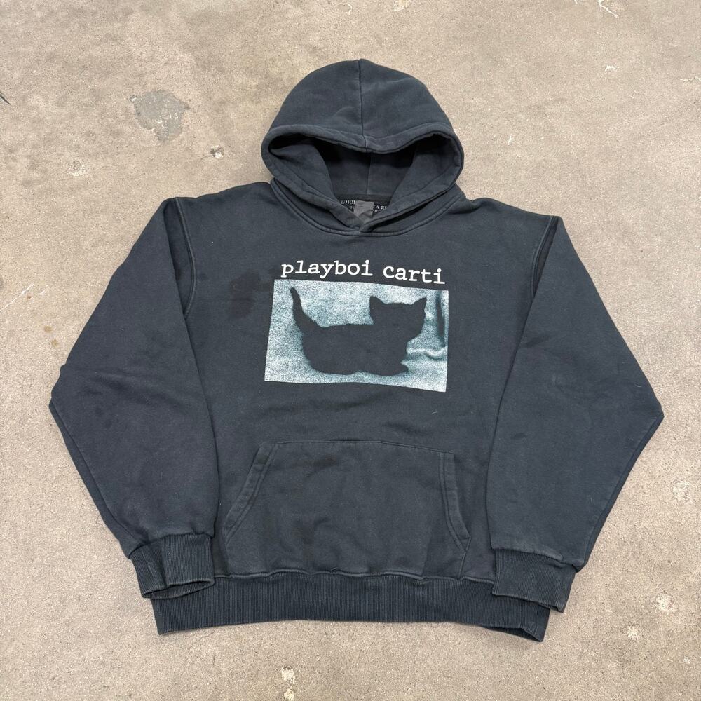 Playboi Carti Whole Lotta Red Black Pullover Hoodie Cat Graphic Large Faded L